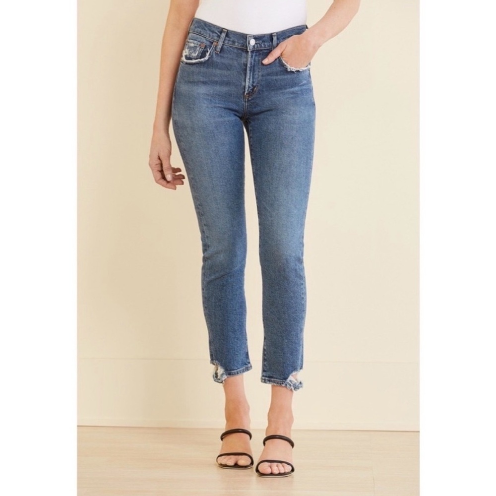 Agolde Cropped High-Rise Skinny Jeans in Blue Denim